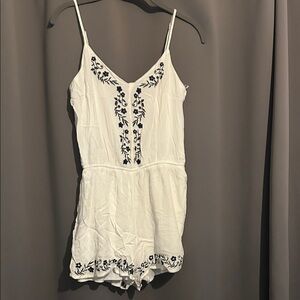 White Romper with Navy Embroidery